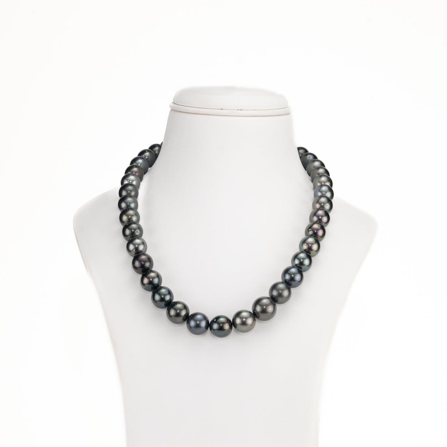 12.0-13.0mm Round Black Tahitian Saltwater Pearl Necklace Set - AA Quality