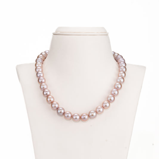 11.0-12.0mm Near Round Lavender Freshwater Pearl Necklace Set - AA Quality