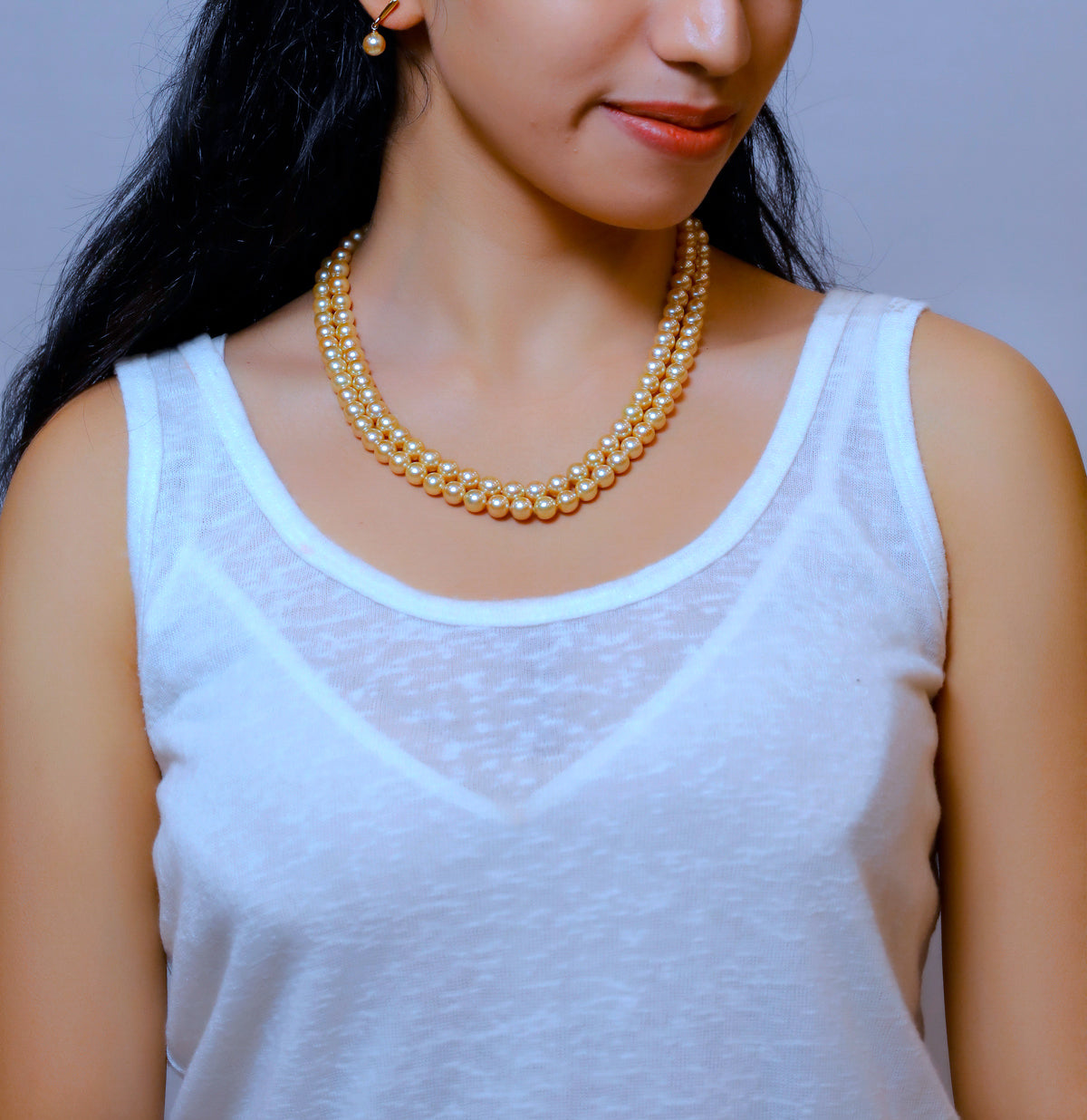 Grading Golden Round Saltwater Akoya Pearls Necklace Set - AA Quality