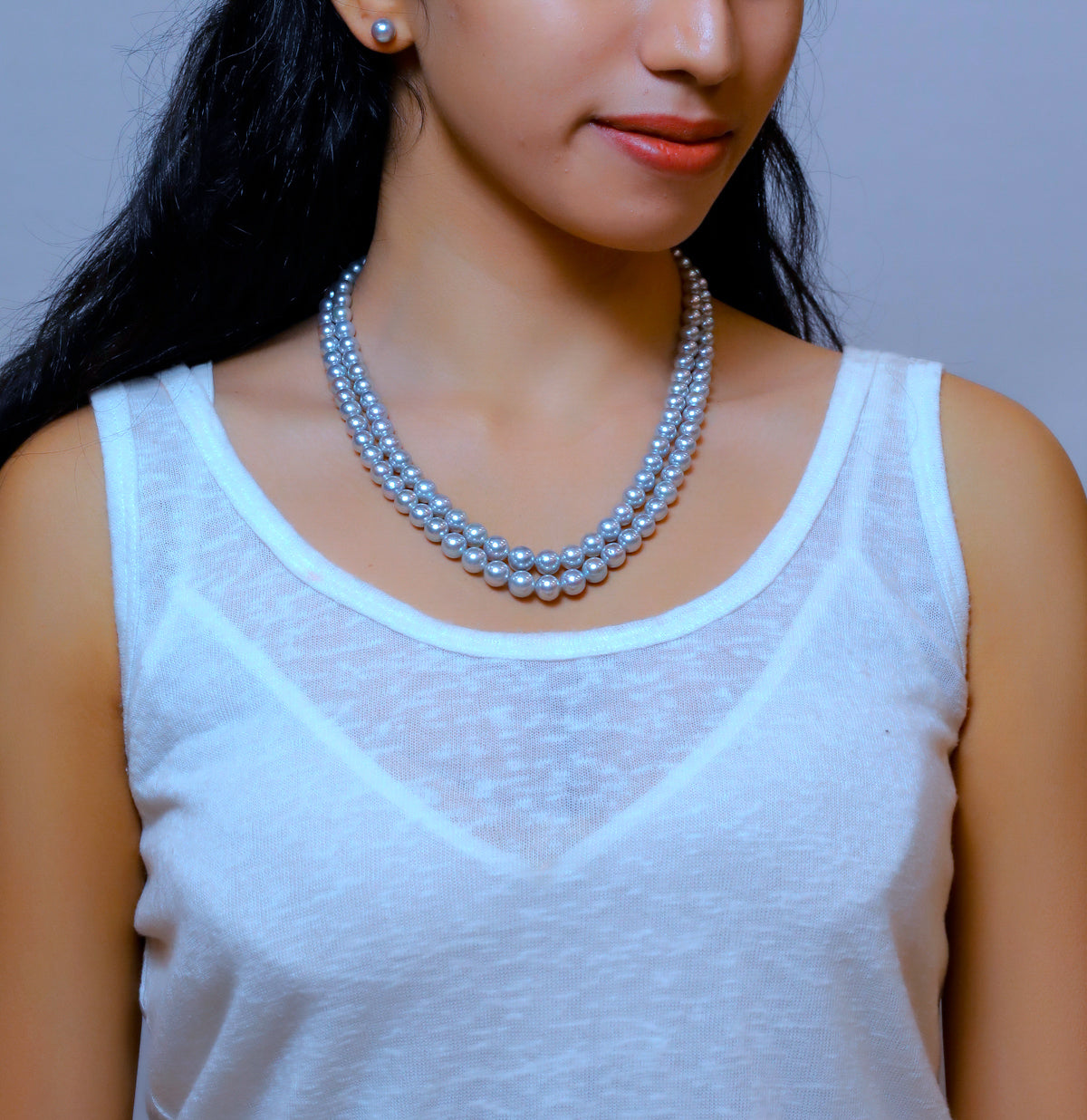 Grey Round Saltwater Akoya Pearls Grading Necklace Set -A Quality
