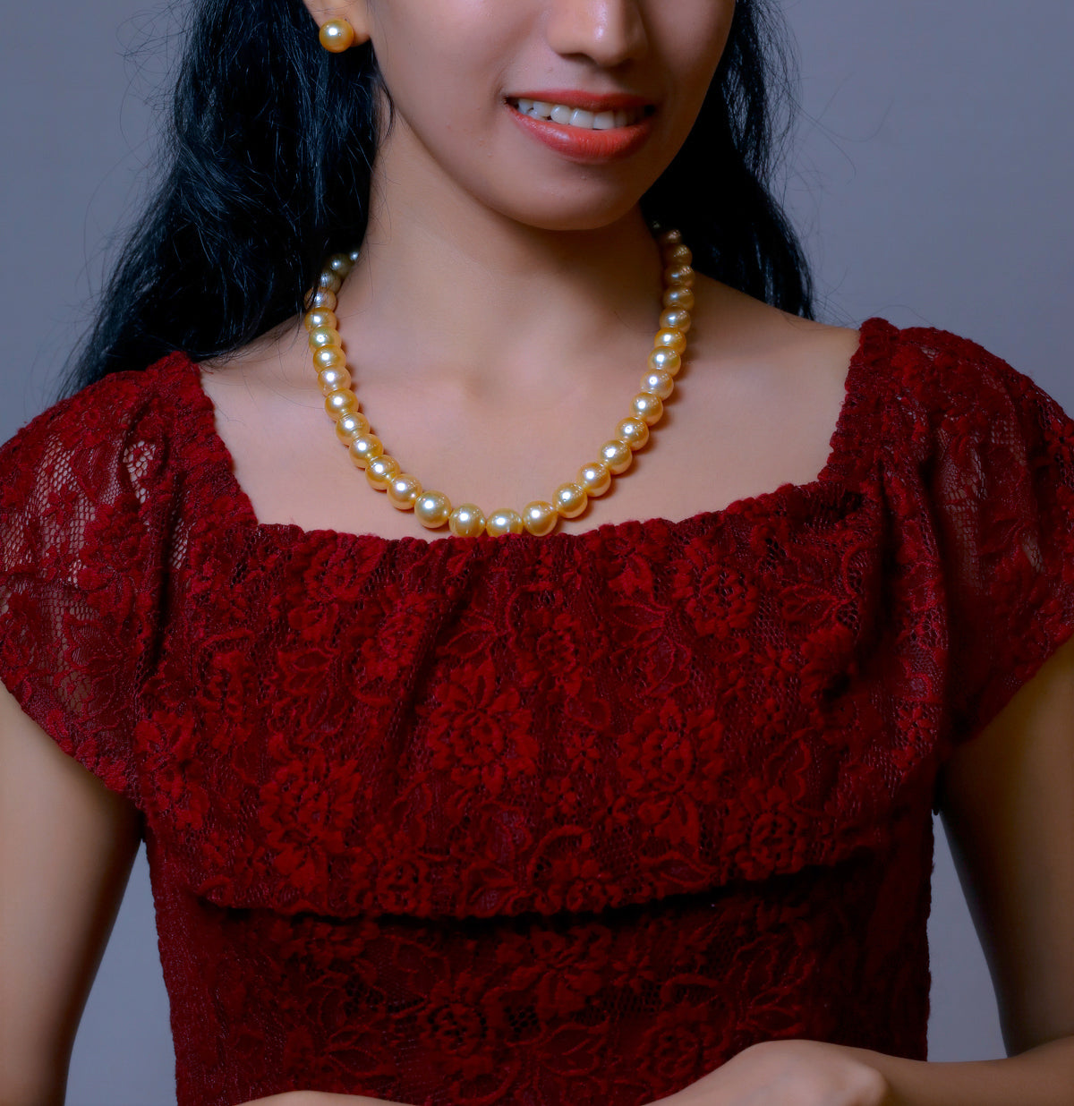 12.0-13.0mm Golden Round South Sea Pearls Necklace Set - AAA Quality