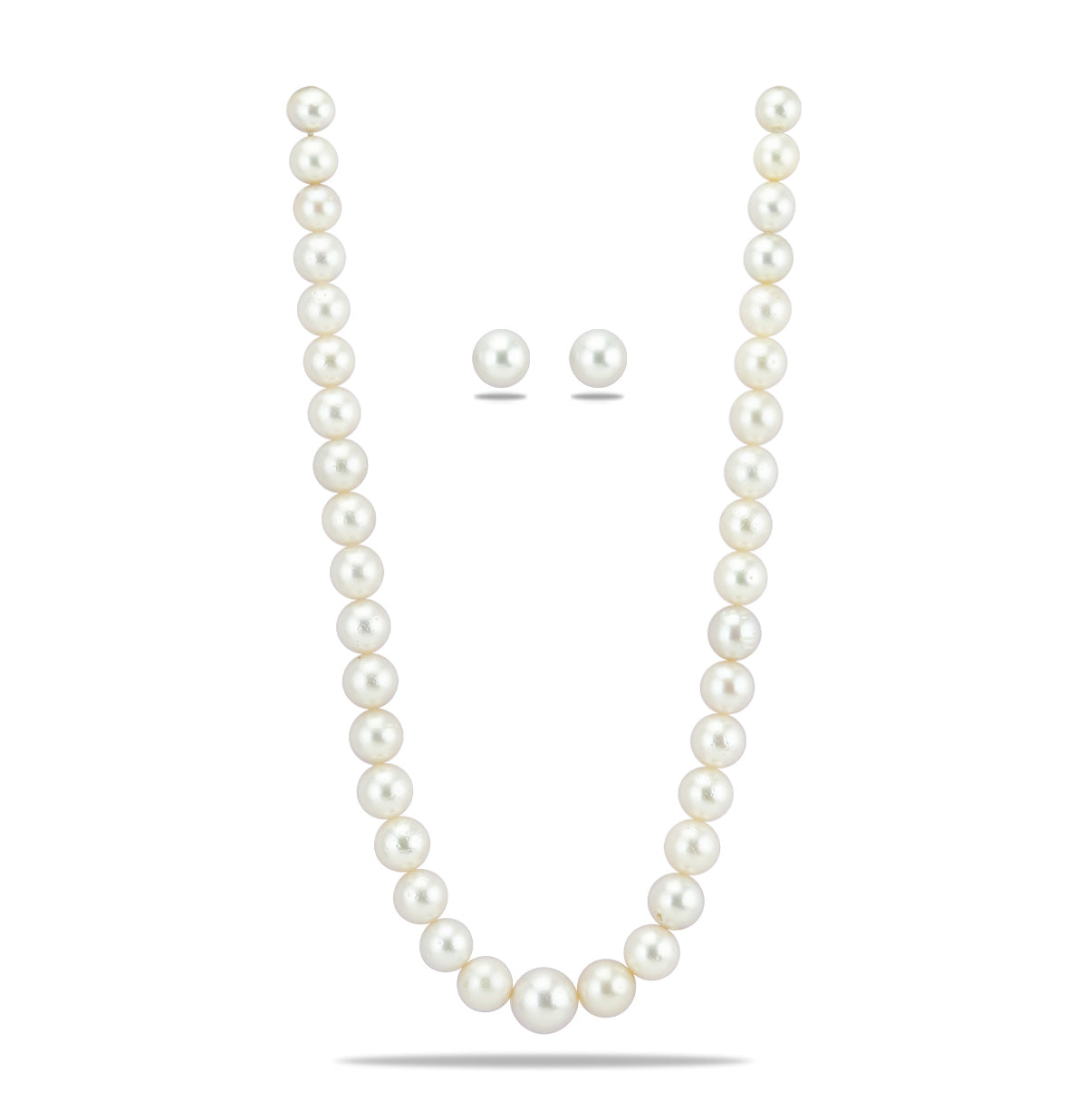 12.0-15.0mm Near Round White South Sea Pearls Necklace Set-AA Quality