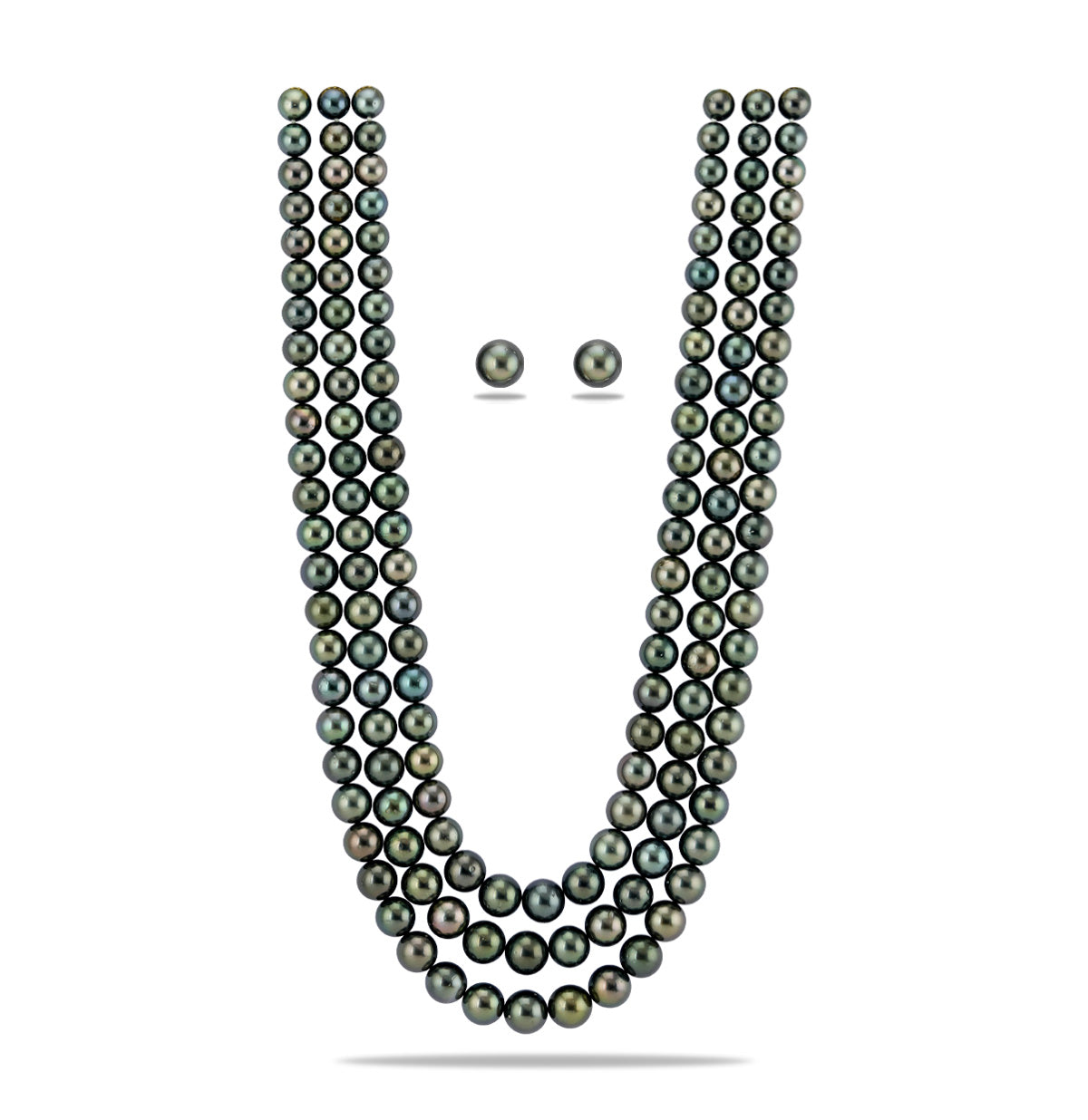 8.0-11.5mm Round Grading Black Tahitian Saltwater Pearl Necklace Set-AAA Quality