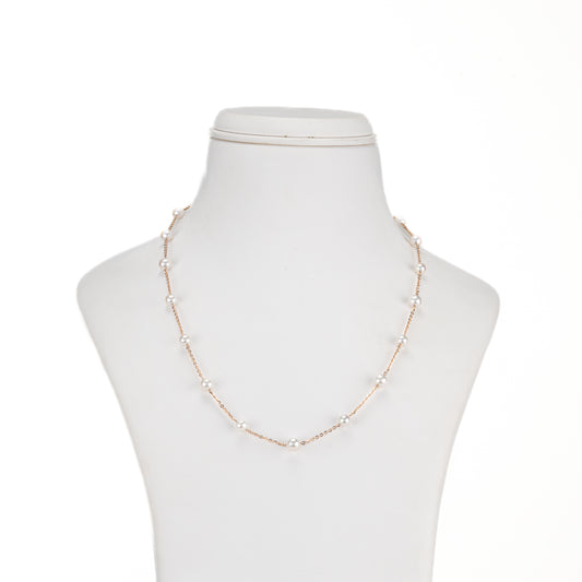 5.0-6.0mm White Akoya Saltwater Pearl With 18K Rose Gold Chain -AAA Quality