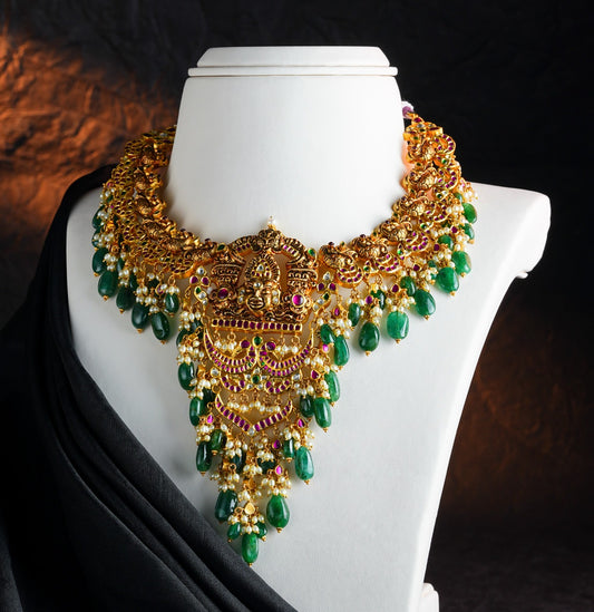 Intricate Shri Balaji Stone Gold Necklace Set