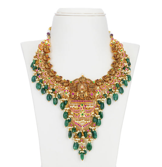 Intricate Shri Balaji Stone Gold Necklace Set