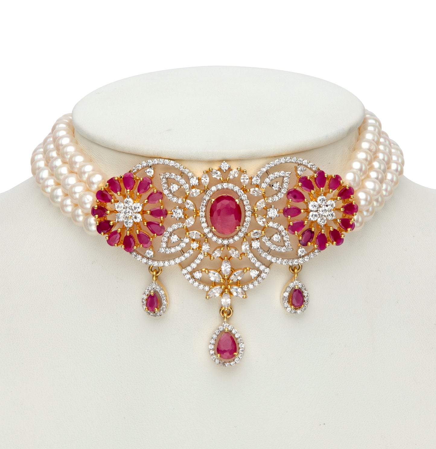 Exotic Red Stone Freshwater Pearl Choker Set