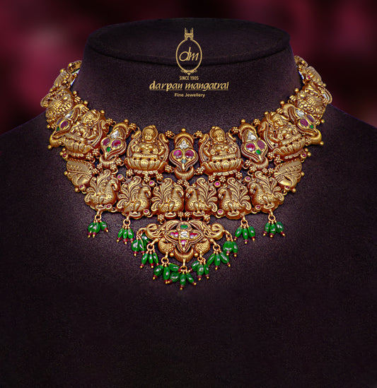 Temple Gopuram Inspired Goddess Lakshmi Gold Necklace