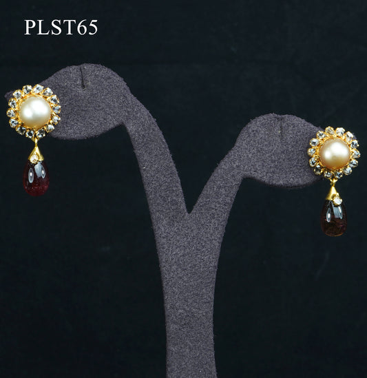 Sun Inspired Polki, Pearl and Tourmaline Gold Necklace and Earring Set