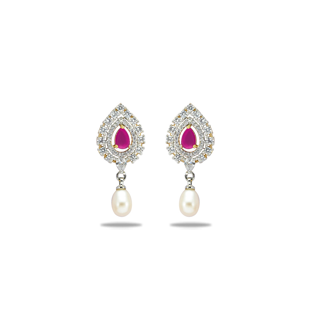 Gifted Red Stone Pearl Stud Earrings