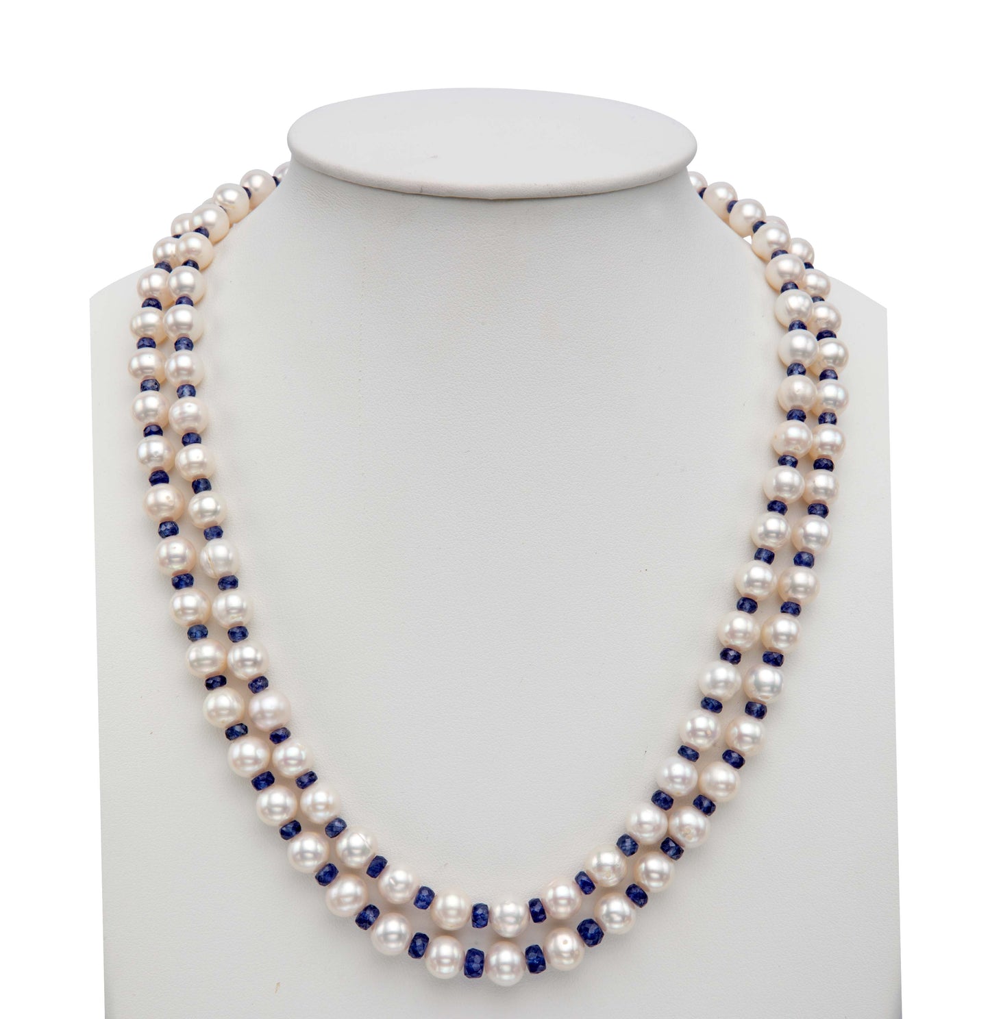Natural Blue Sapphire And 6.0-7.0mm Near Round Freshwater Pearl Necklace Set - AA Quality