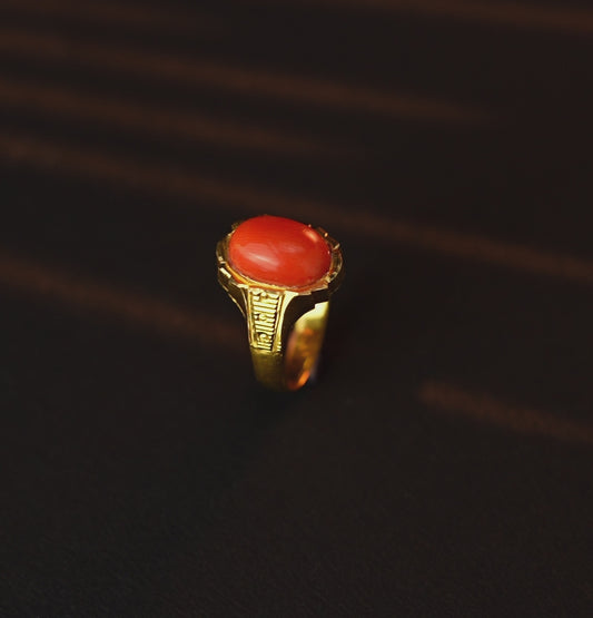 Regal Gold Coral Stone Ring