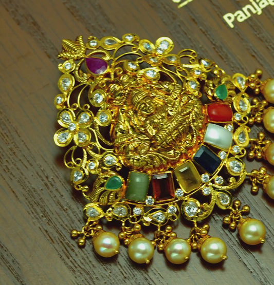 Decorative Laxmi Devi Gold Navratan Locket