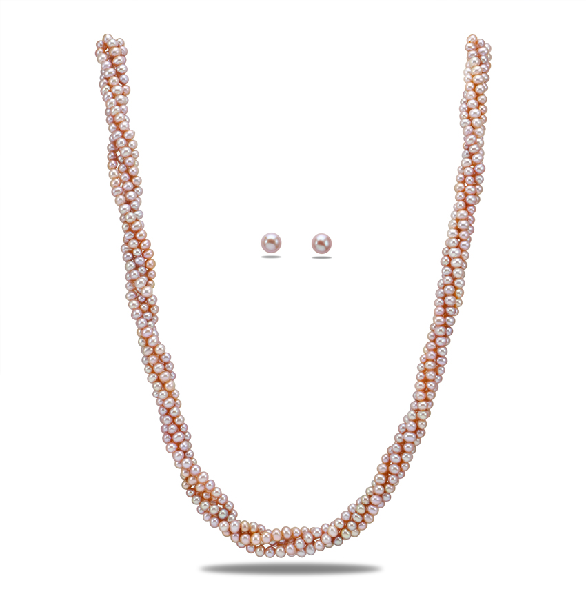 Peach (Small) Round Pearl Necklace Set