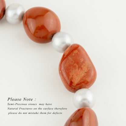 Red Jasper Semi Precious Beads Grey Freshwater Pearl Necklace