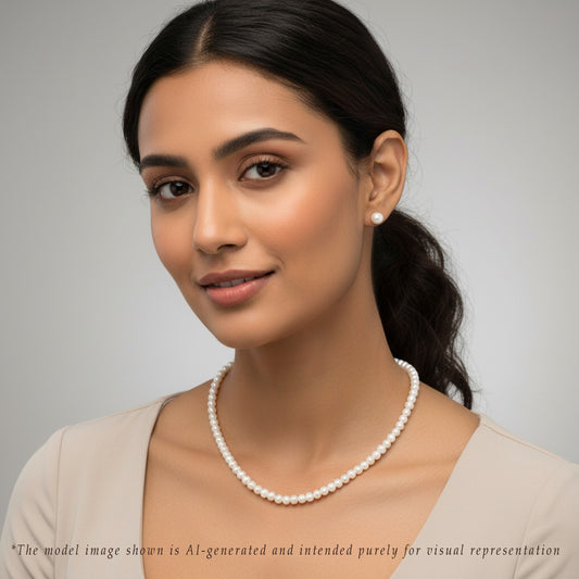 5.0-6.0mm White Button Freshwater Pearl Necklace Set - A Quality