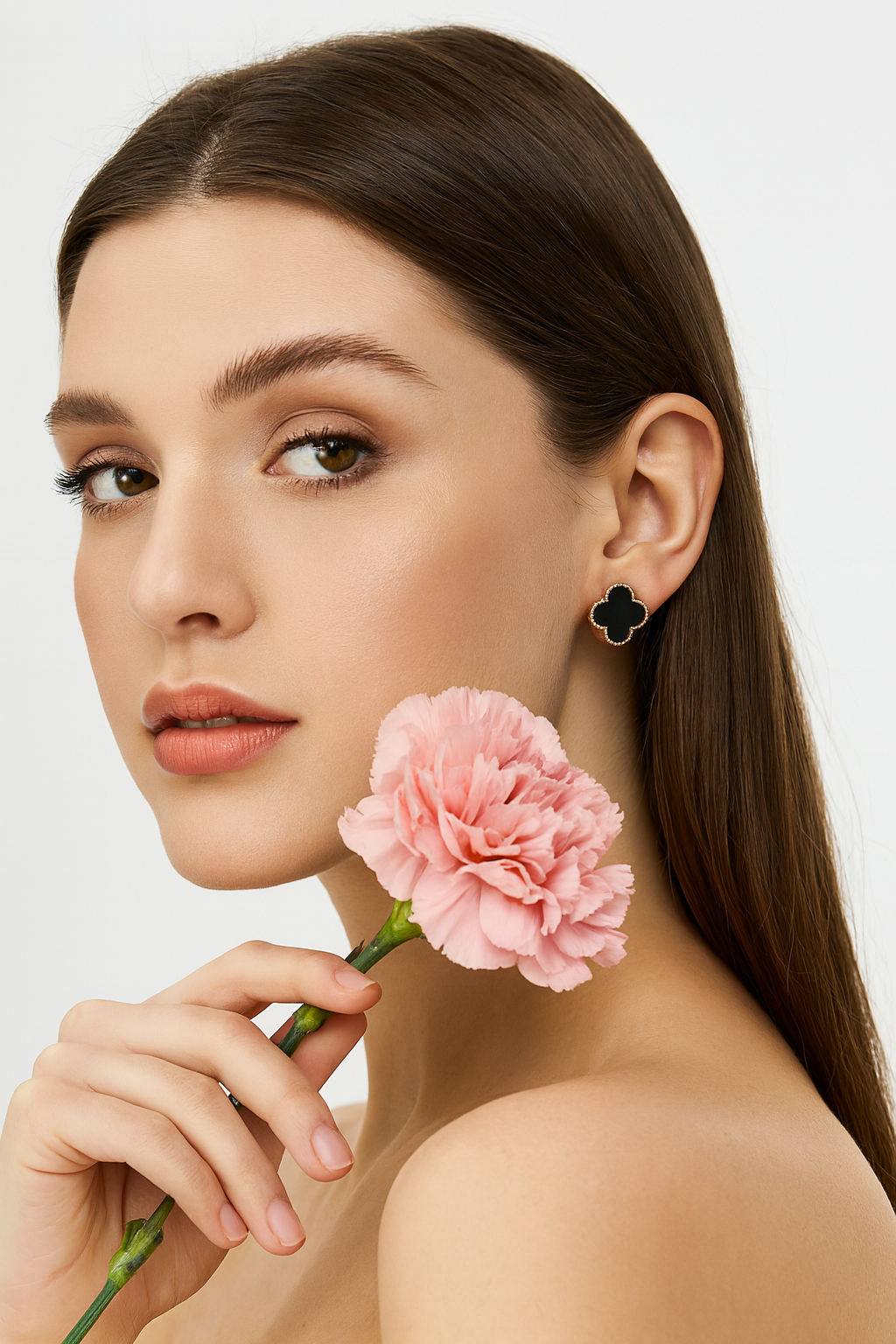 Elegance Black 18K Rose Gold Stud Earrings