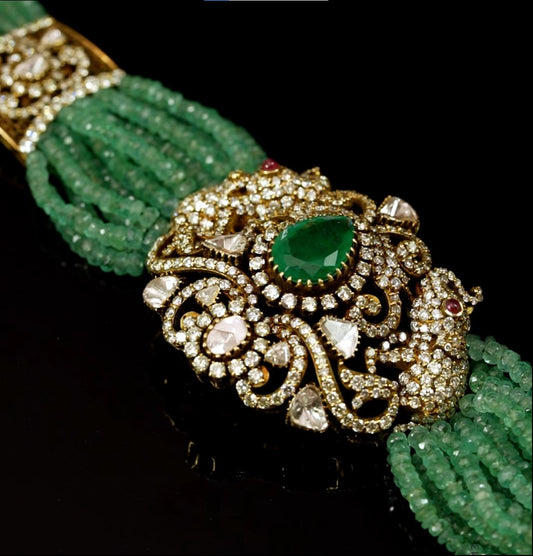 Vintage Emerald beads With Polki Choker