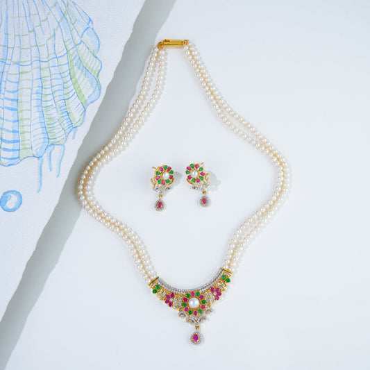 Bold Red Green Multicolor Freshwater Pearls Necklace Set