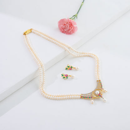 Bold Red Green Multicolor Freshwater Pearls Necklace Set