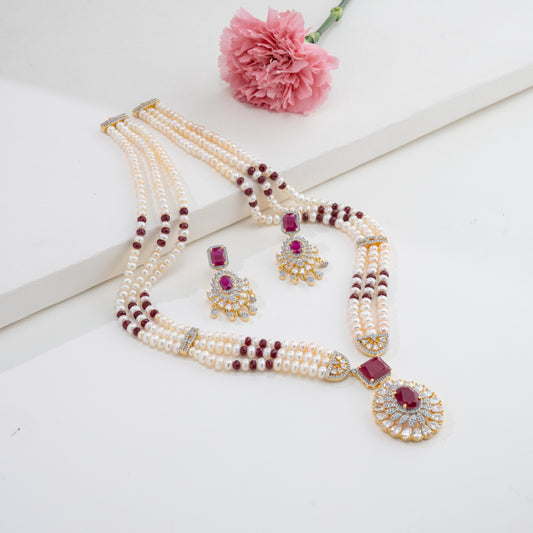 Natural Ruby With Button Freshwater Pearl Necklace Set
