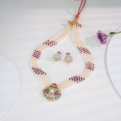 Natural Ruby With Button Freshwater Pearl Necklace Set