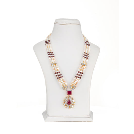 Natural Ruby With Button Freshwater Pearl Necklace Set