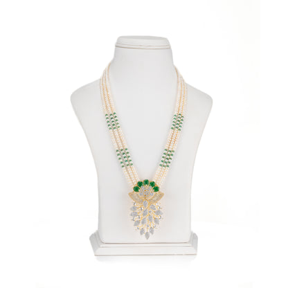 Natural Emerald With Button Freshwater Pearl Necklace Set