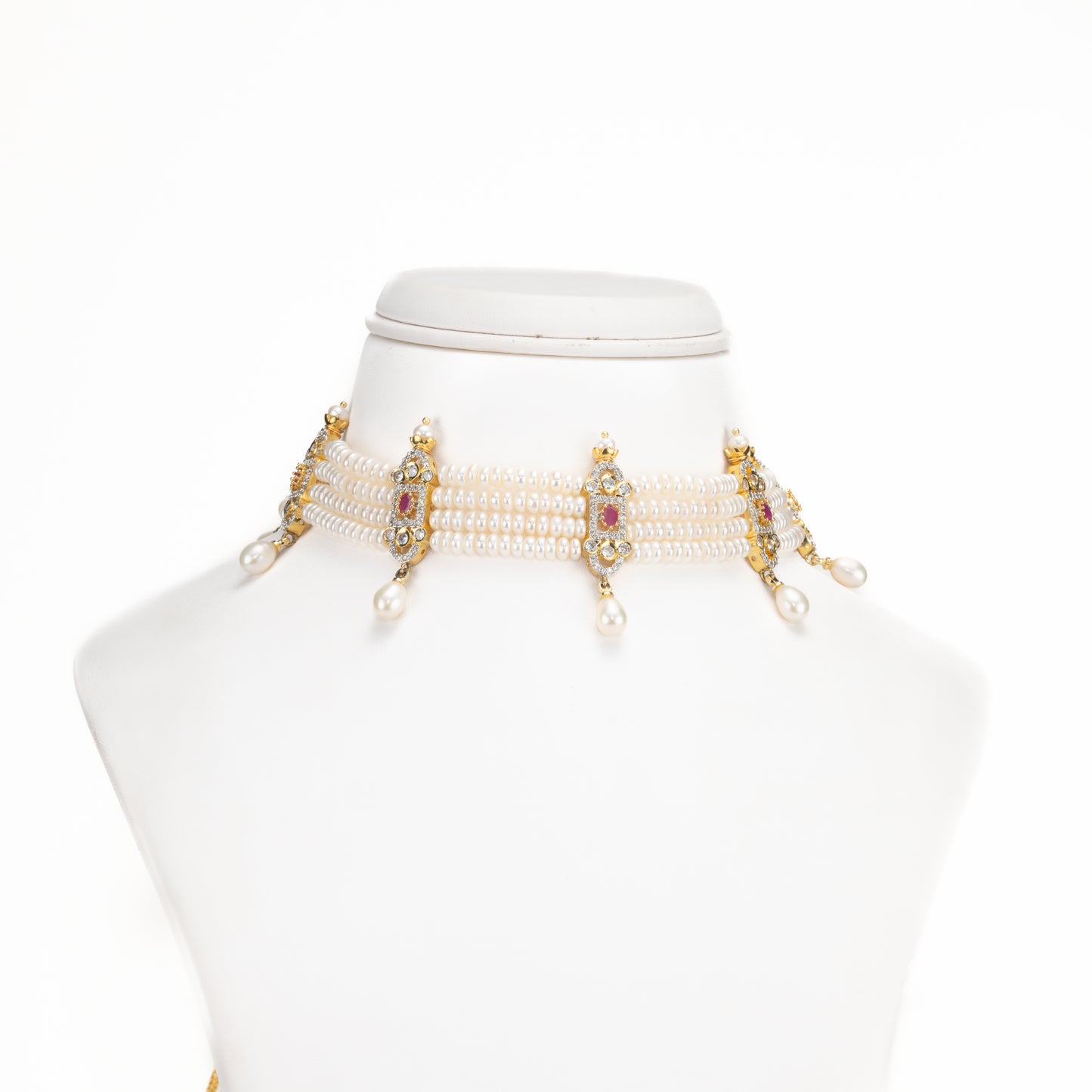 Sparkling Red Stone Freshwater Pearl Choker Set