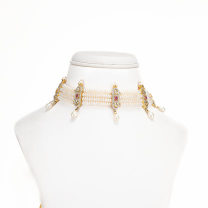 Sparkling Red Stone Freshwater Pearl Choker Set