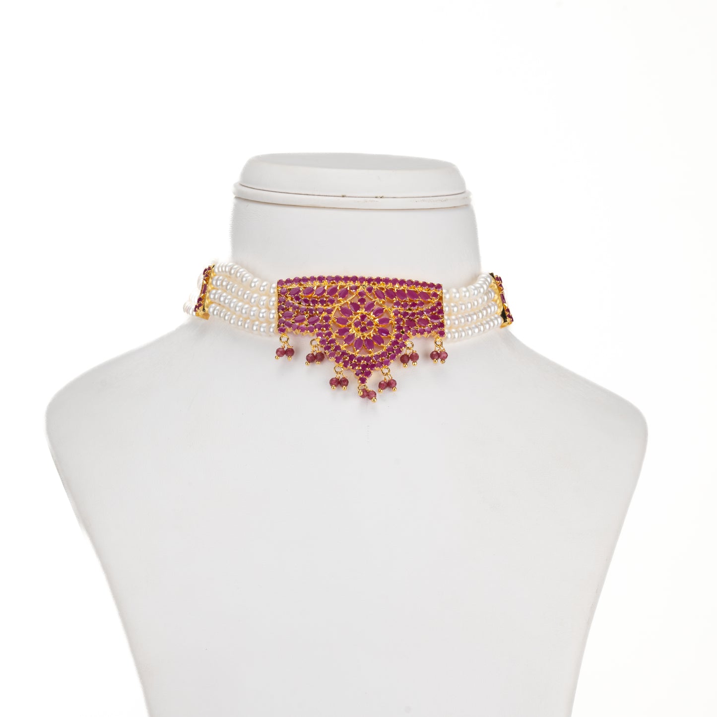 Exotic Red Stone Freshwater  Pearl Choker Set