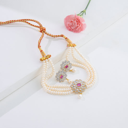 Exotic Red Stone Freshwater  Pearl Choker Set