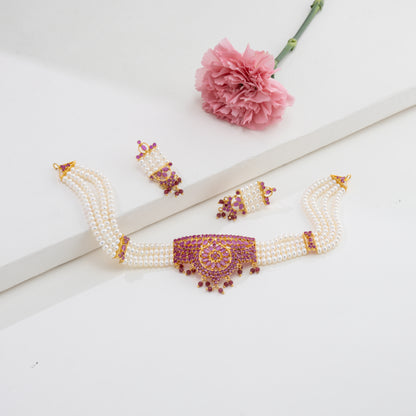 Exotic Red Stone Freshwater  Pearl Choker Set