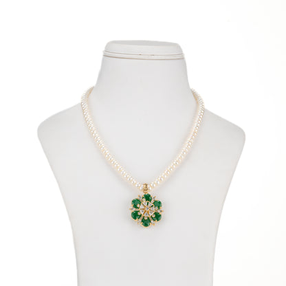 Stunning Green Stone Freshwater Pearl Necklace Set