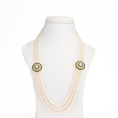 Charming Green Stone Side Piece Freshwater Pearl Necklace Set
