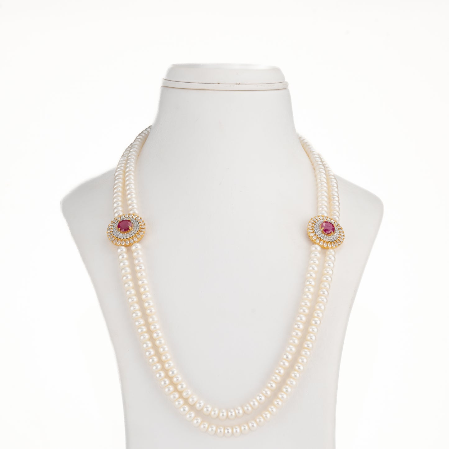Stunning Red Stone Freshwater Pearl Necklace and Earring Set