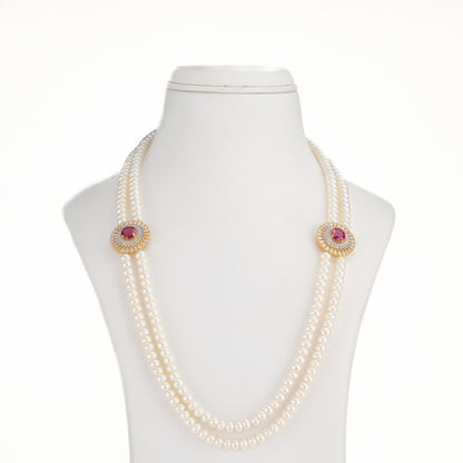 Stunning Red Stone Freshwater Pearl Necklace and Earring Set