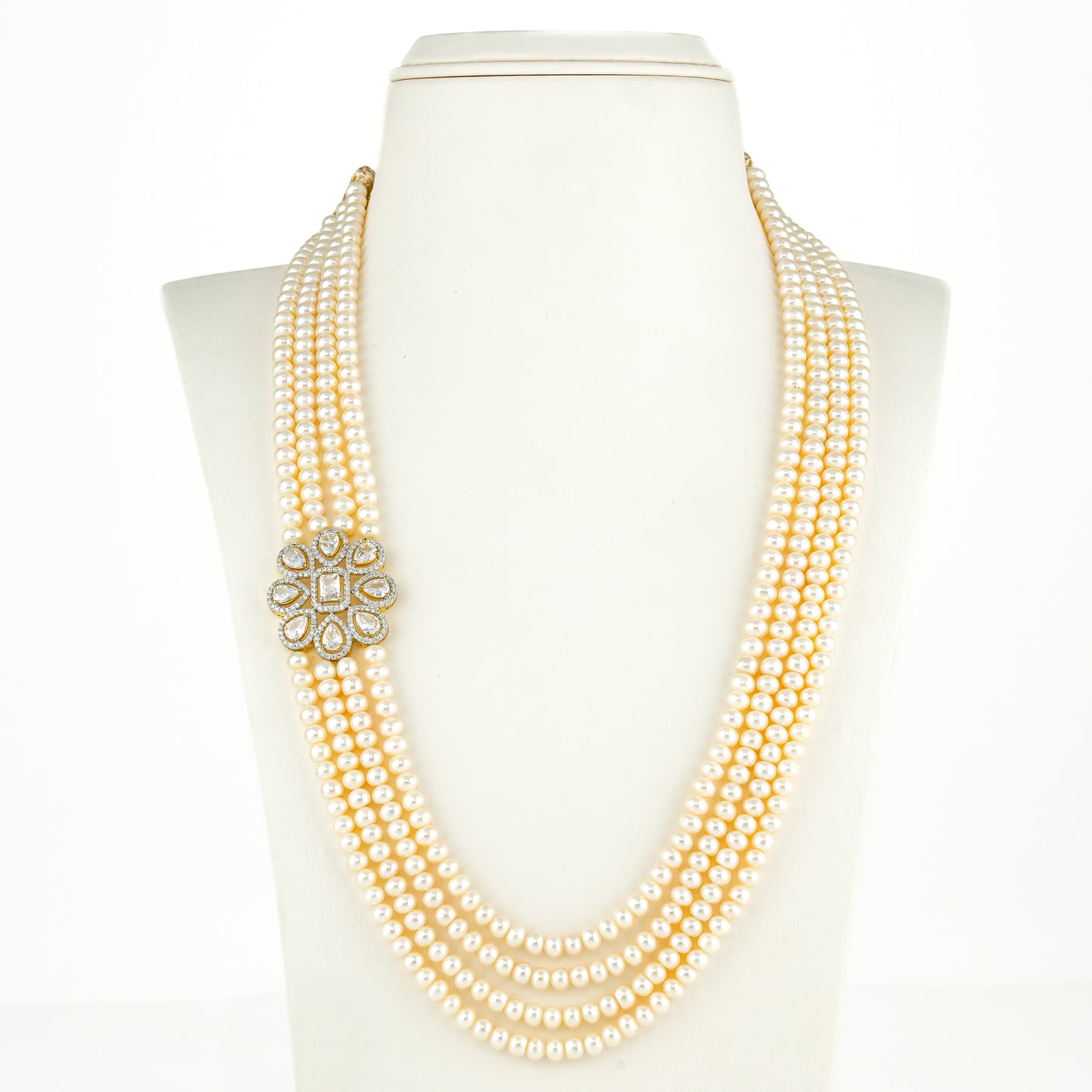 Artisanal White Stone Side Piece Freshwater Pearl Necklace Set