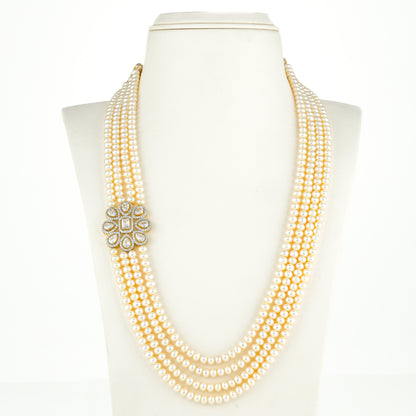 Artisanal White Stone Side Piece Freshwater Pearl Necklace Set