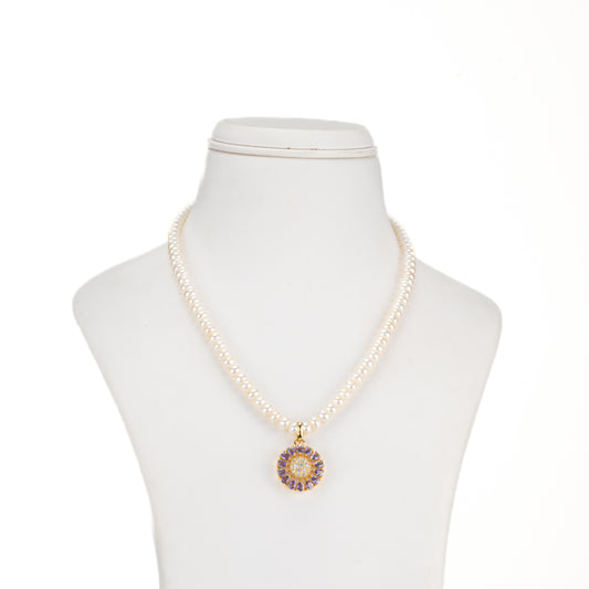 Lavish Blue Stone Freshwater Pearl Necklace Set