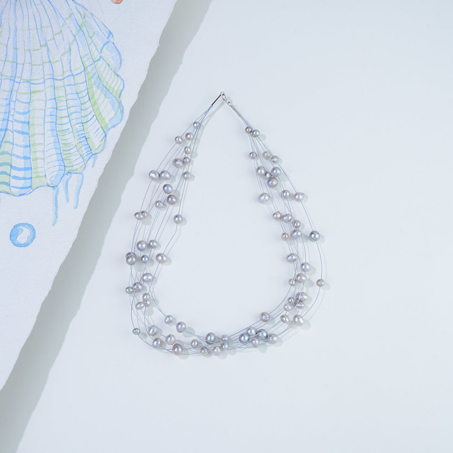 Edgy Grey Near Round Wire Freshwater Pearls Necklace