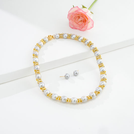 Precious Grey Button Pearl Choker Set