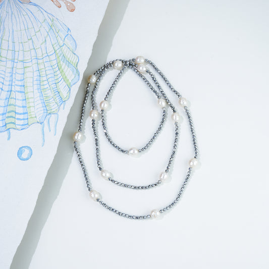 Black Fancy Beads And Freshwater Pearl Necklace Set