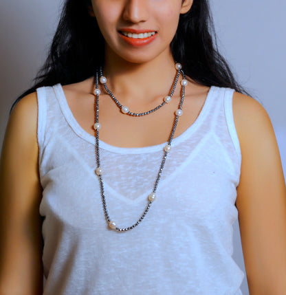 Black Fancy Beads And Freshwater Pearl Necklace Set