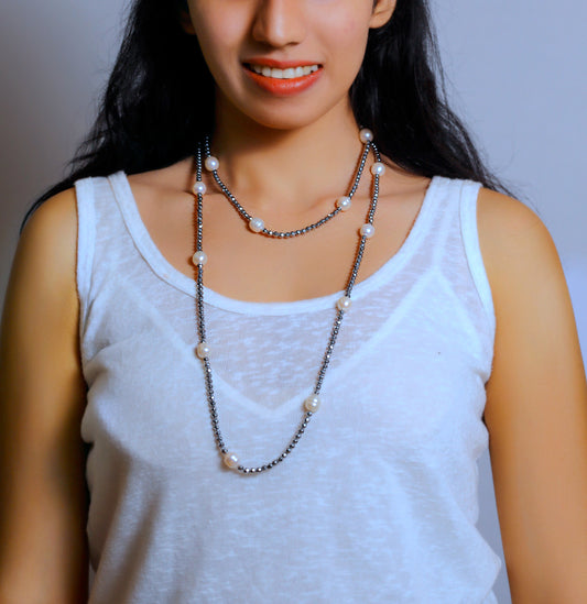Black Fancy Beads And Freshwater Pearl Necklace Set