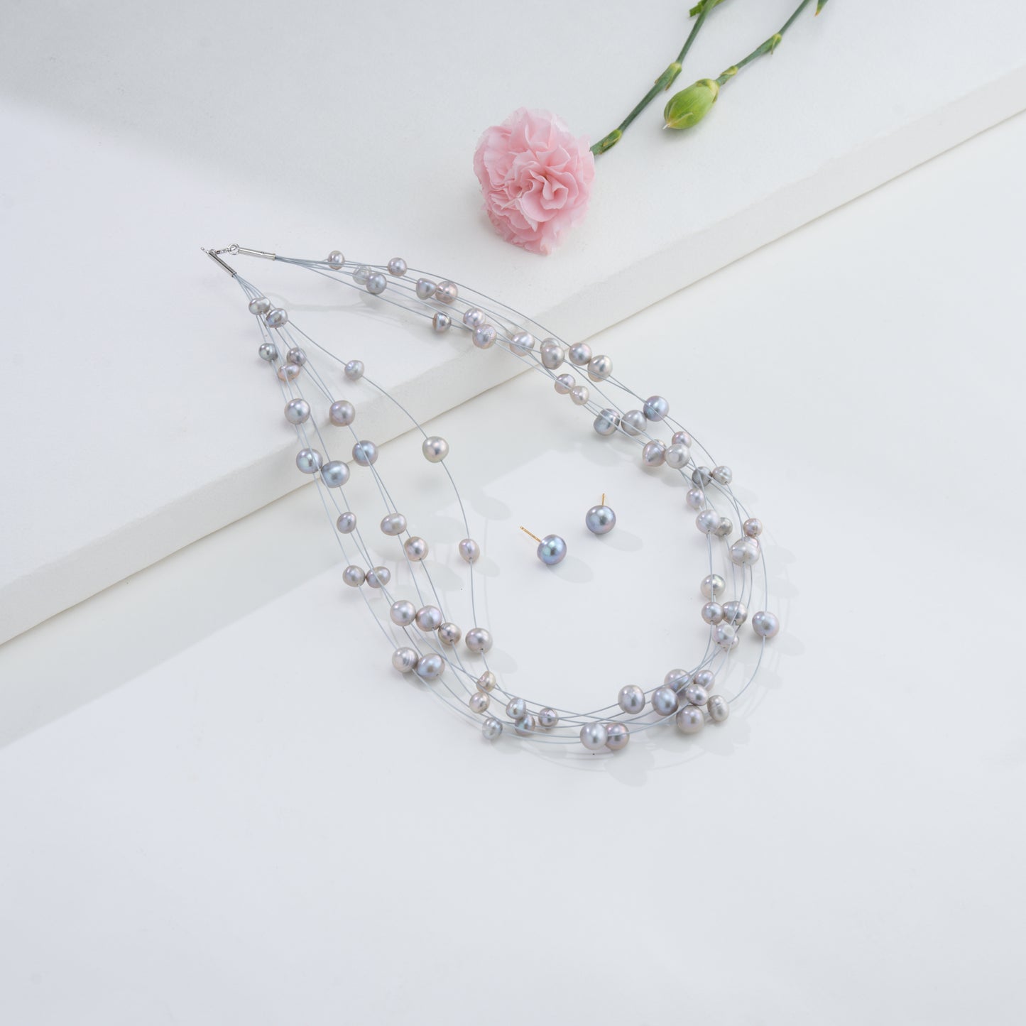 Edgy Grey Near Round Wire Freshwater Pearls Necklace