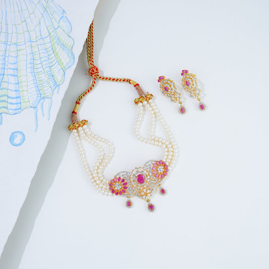 Exotic Red Stone Freshwater Pearl Choker Set