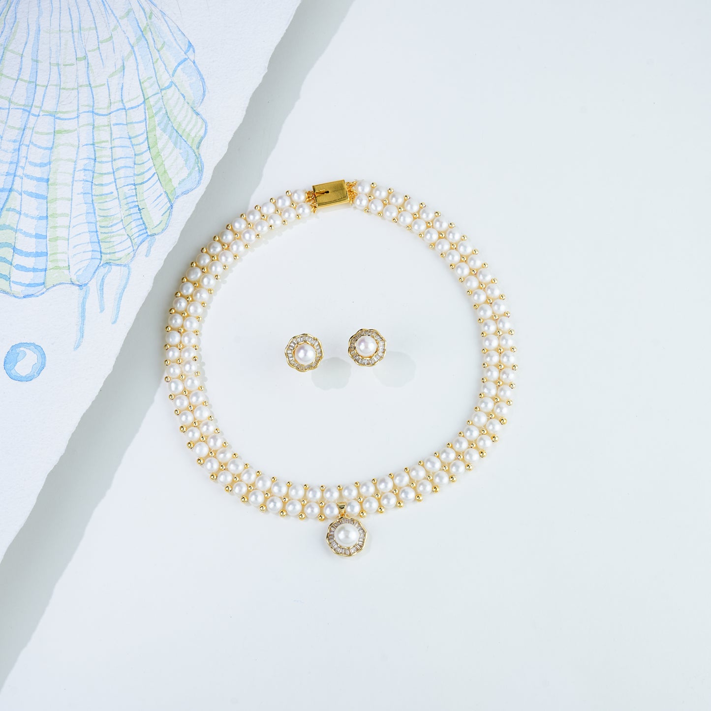Precious Fancy Button Freshwater Pearl Necklace Set