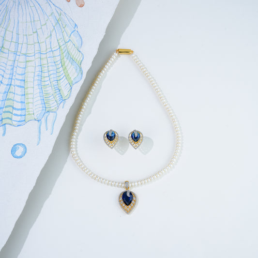 Clustered Blue Stone Freshwater Pearls Necklace Set