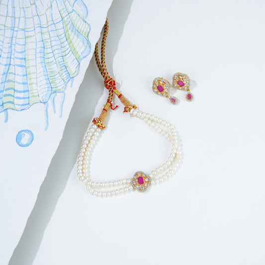 Exotic Red Stone Freshwater  Pearl Choker Set